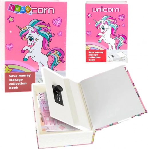 Cachette en forme de livre Licorne rose à code