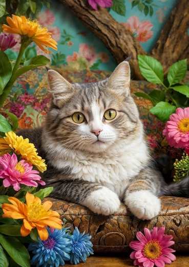 Puzzle Enjoy Chat dans les fleurs 1000 pièces