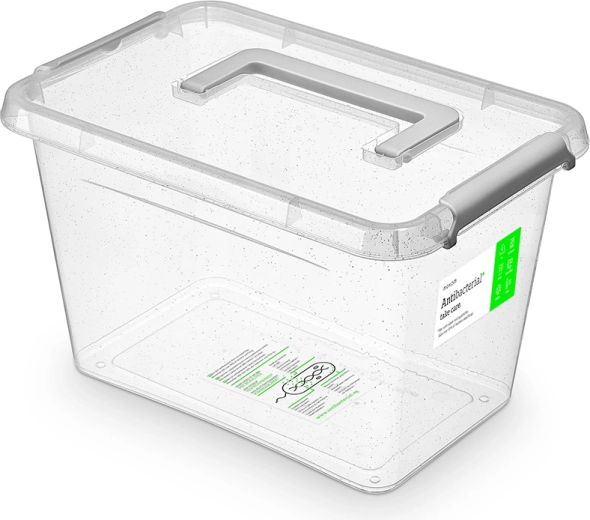 Boîte de rangement antibactérienne avec couvercle et poignée 6,5 l (29 × 20 × 18 cm)