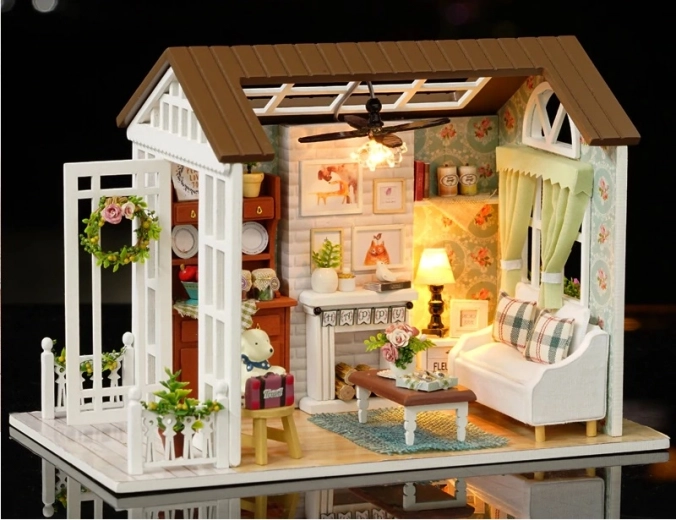 Maison de poupée en bois - modèle salon avec LED