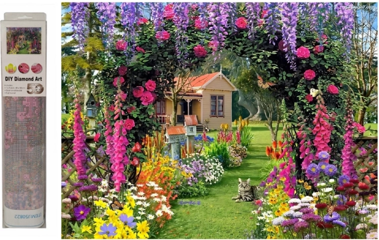 Mosaïque diamant maison avec jardin - 1 pièce