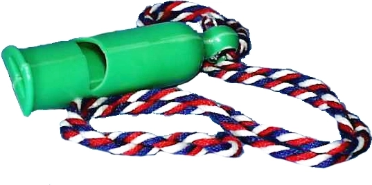 Sifflet de signalisation en plastique avec cordon pour le cou, 7 cm, assortiment de 4 couleurs, 50 pcs en boîte