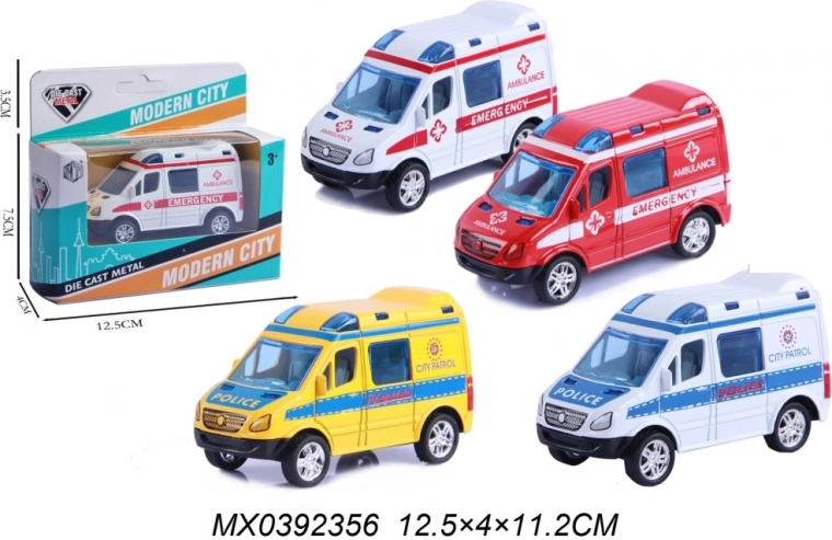 Modèle en métal de voiture de police et d’ambulance avec mécanisme à rétrofriction (pull-back)