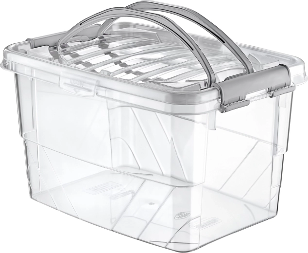 Boîte de rangement Handy Box 13 l avec couvercle et clips, transparente