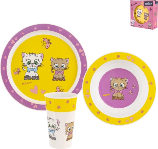 Ensemble de vaisselle enfant en plastique UH – chats – rond – 3 pcs