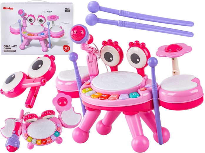 Mini batterie éducative crabe avec petit piano et micro rose - 1 pièce