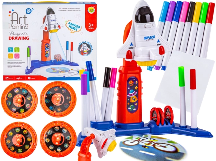 Projecteur pour enfants pour dessiner et colorier en forme de fusée avec accessoires