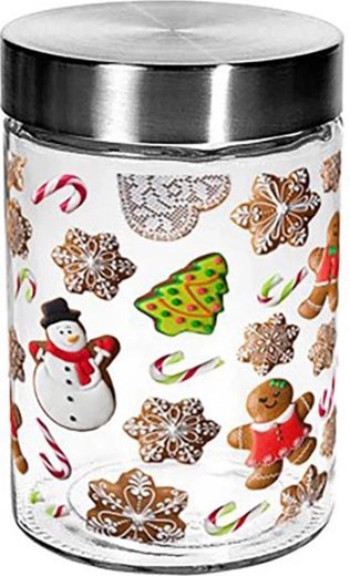 Bocal en verre pour biscuits TORO 1100 ml avec motif de pain d’épices