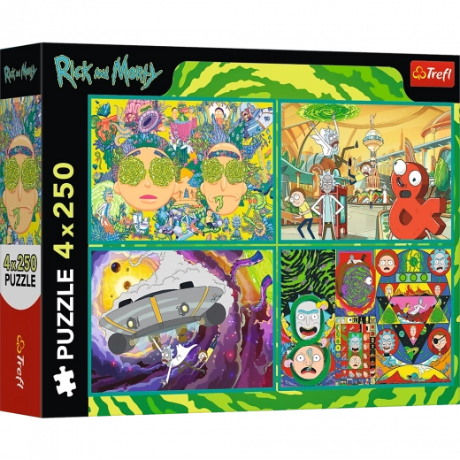 Puzzle 4x250 Monde Loufoque de Rick et Morty par Trefl