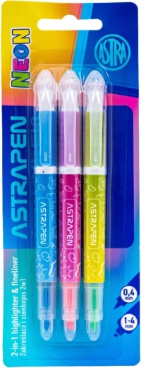 Surligneurs Astra 2-en-1 néon, lot de 3 pièces