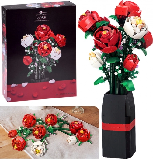Jeu de construction bouquet de roses dans un vase, 818 pièces
