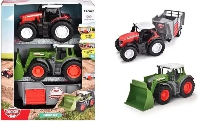 Dickie Toys ensemble de véhicules agricoles FENDT (tracteur, bulldozer, remorque) 9 cm