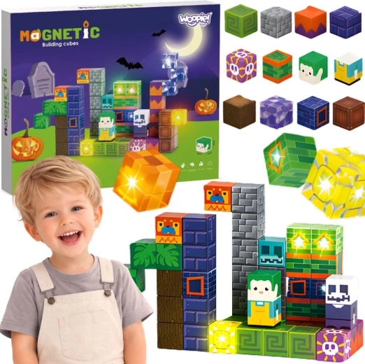 Cubes magnétiques lumineux Woopie Halloween – 63 pcs