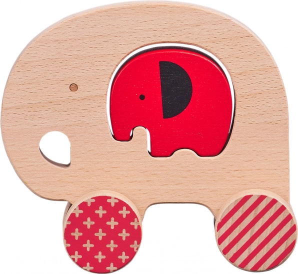 Éléphant à tirer en bois avec éléphanteau PETIT COLLAGE