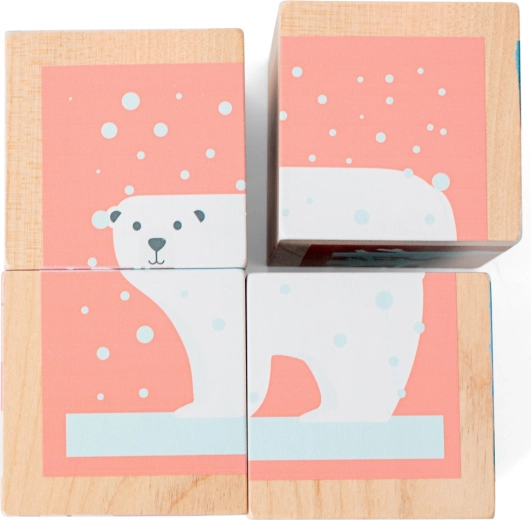Cubes illustrés en bois avec des animaux - 4 pièces