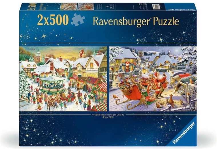 Puzzle Ravensburger marché de Noël et dîner du réveillon avec le Père Noël 2×500 pièces