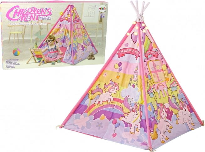 Tente enfant avec licornes et effets lumineux rose