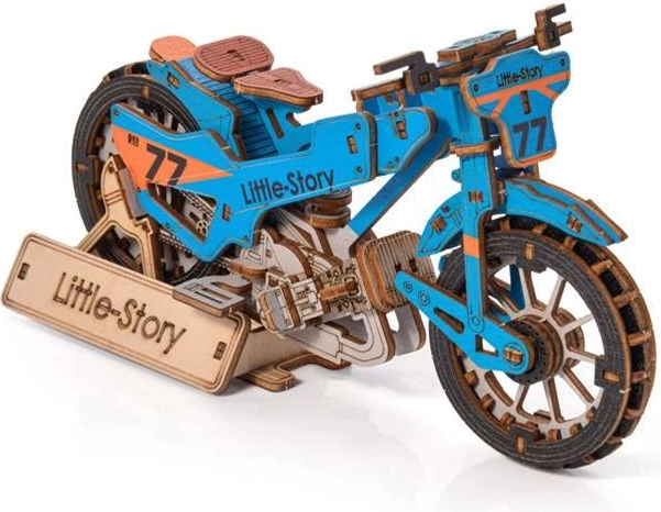 Little Story puzzle 3D en bois Speedway Bike bleu