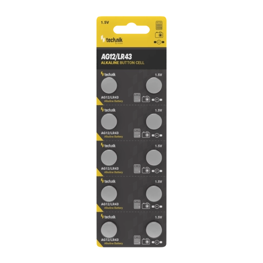 Pile bouton alcaline Technik Platinum AG12 / LR43 1,5 V, lot de 10 pièces