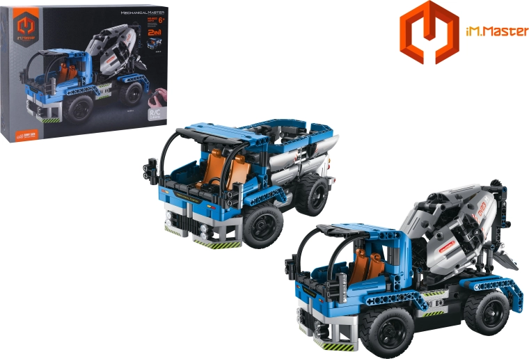 Kit de construction radiocommandé 2-en-1 de camion-benne et de camion malaxeur