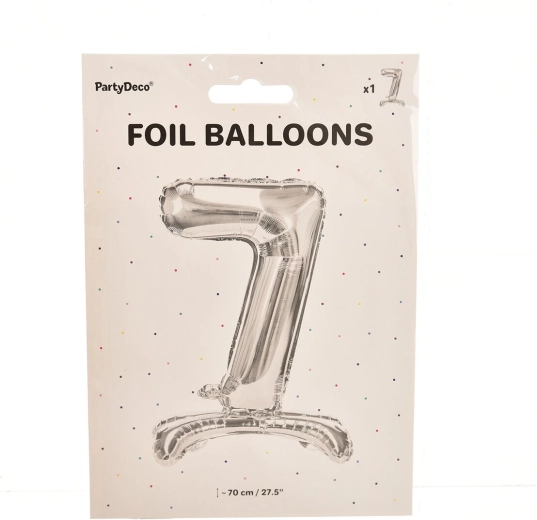 Ballon en aluminium argenté sur pied chiffre 7 (70 cm)