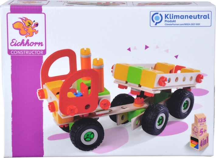 Eichhorn Constructor jeu de construction en bois 4‑en‑1 – camions