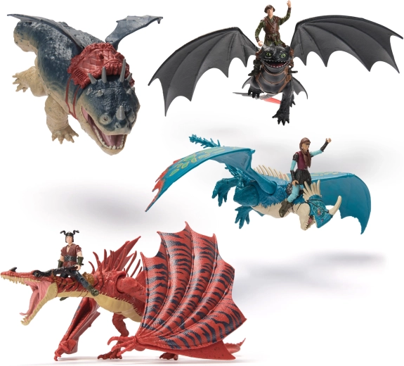 Quatre grands dragons aux ailes articulées