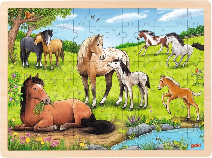 Puzzle en bois « Été dans la prairie aux chevaux » - 1 pièce