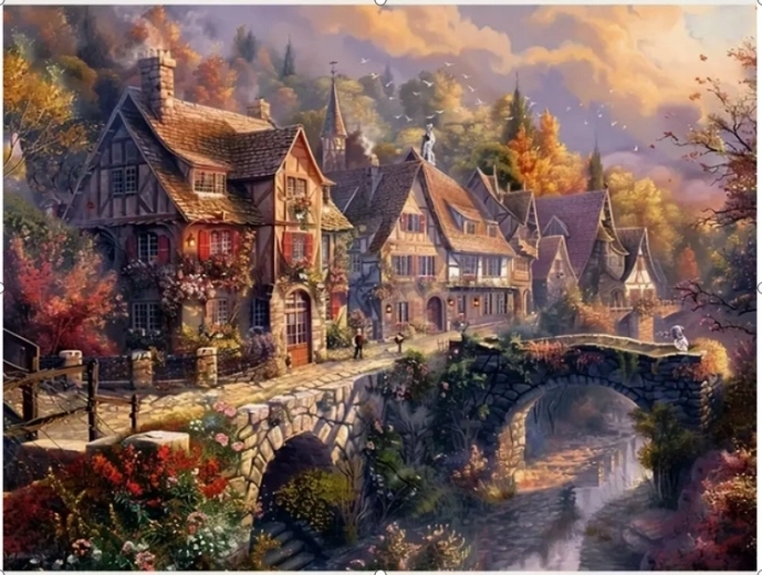 Norimpex peinture par numéros Village de montagne au bord de l’eau 40 × 50 cm