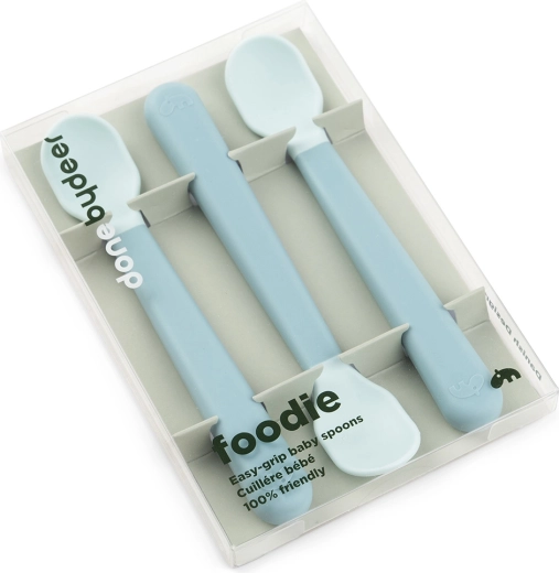 Cuillères pour enfants Done by Deer Easy-grip Foodie bleues, 3 pièces