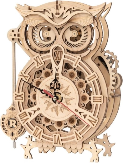 RoboTime Puzzle mécanique 3D en bois Horloge hibou