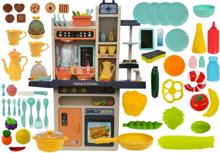 cuisine pour enfants avec accessoires et aliments, orange