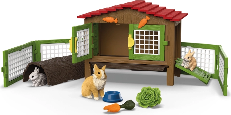 Schleich FARM WORLD clapier avec lapins nains tête de lion