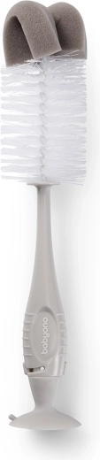 BabyOno brosse 2-en-1 pour nettoyer les biberons et les tétines avec ventouse, grise