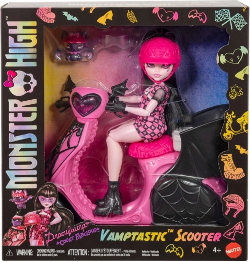 Monster High Draculaura avec son scooter vampirique et sa chauve-souris