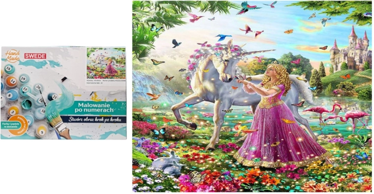 Peinture par numéros licorne avec princesse - 1 pièce