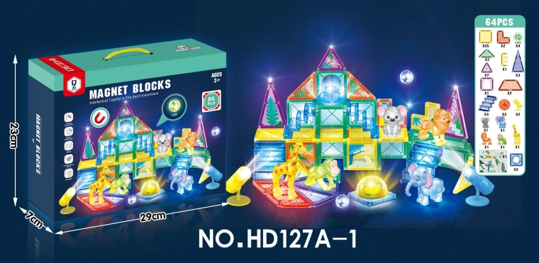 Jeu de construction magnétique 3D ZOO, 64 pièces