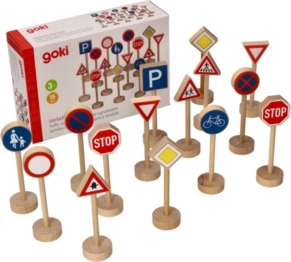 Panneaux de signalisation en bois Goki, set de 15 pièces