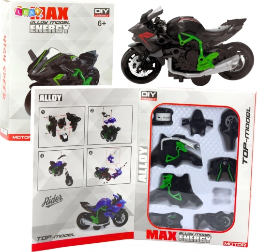 Moto DIY en métal 1:14 vert‑noir