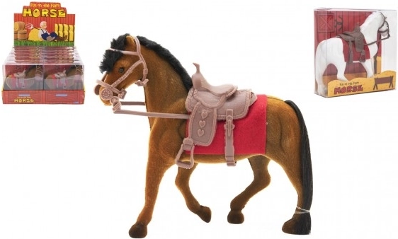 Cheval avec selle, surface flockée, 18 cm