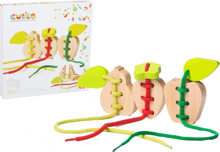 Jouet en bois sur corde Cubika Fruits poire pomme fraise