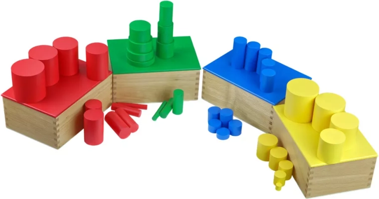 Cylindres colorés sans poignées en bois de hêtre Moyo Montessori