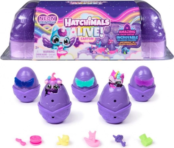 Hatchimals carton Arc-en-ciel néon – couveuse néon avec 5 œufs et figurines