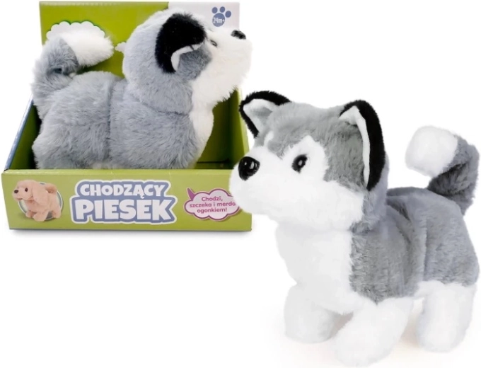 Peluche chien husky qui marche 15 cm