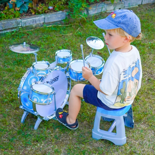 Batterie pour enfants Woopie avec 6 tambours, 2 cymbales et tabouret