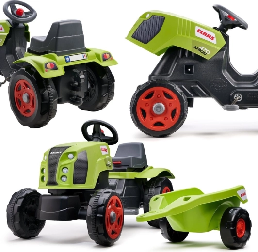 Falk tracteur à pédales CLAAS Arion 470 avec remorque et capot ouvrant (2–6 ans)