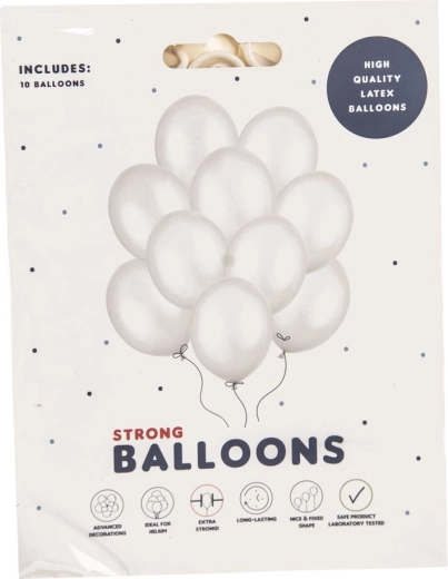Ballons en latex blancs nacrés 27 cm, 10 pcs