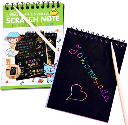 Carte à gratter arc-en-ciel avec baguette de dessin – Bloc-notes