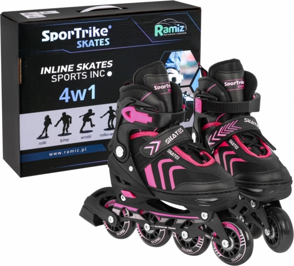 Ensemble 4-en-1 patins pour enfants: inline, quads et glace, taille 29–33 – Rose