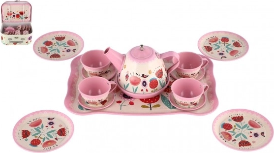 Jeu de Thé pour Enfants dans une Valisette avec Motifs Floraux Décoratifs